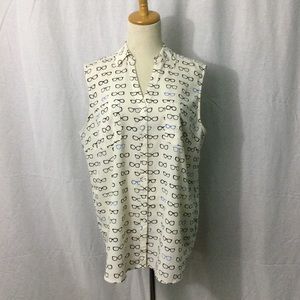Talbots Nantucket Sleeveless V-Neck Eyeglasses Print Blouse Sz XLp